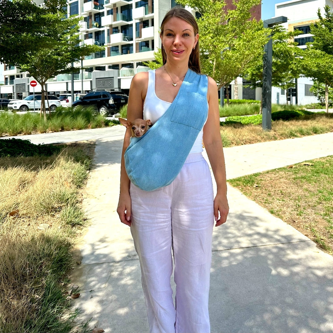 Blue jeans-style dog carrier for pets up to 11 lbs