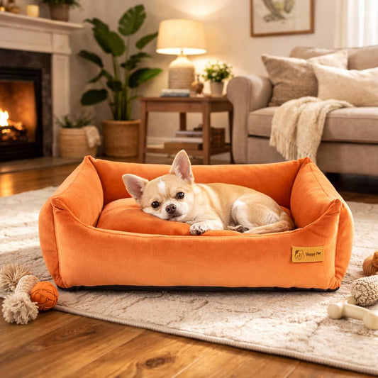 Basic Orthopedic Pet Bed - Orange Velour