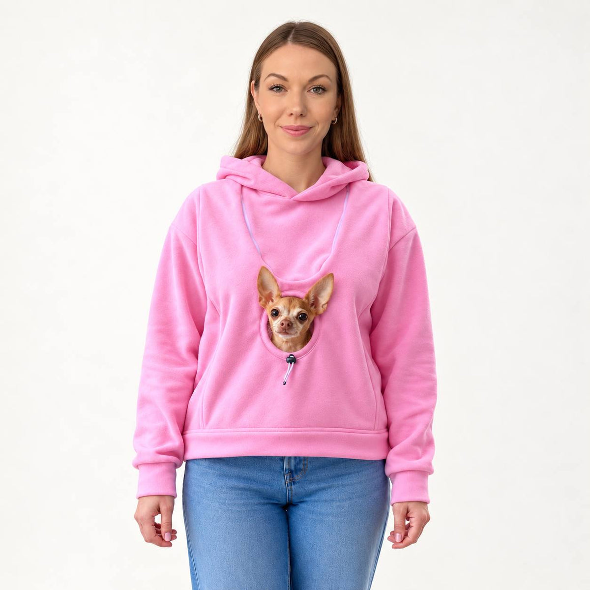 Pink Fleece Dog Carrier Hoodie for Small Dogs | Adjustable Head Opening