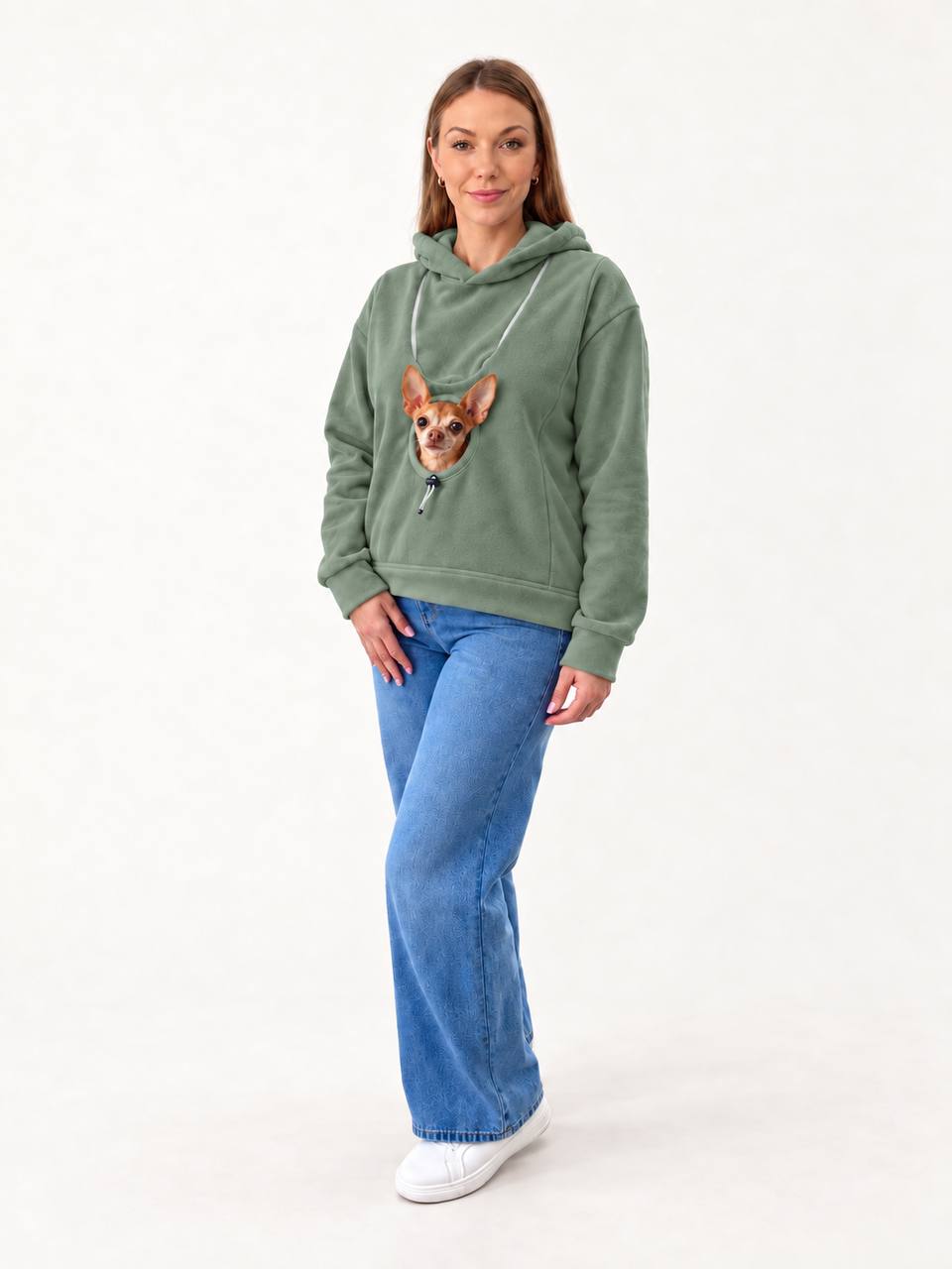 Olive Fleece Dog Carrier Hoodie for Small Dogs | Adjustable Head Opening