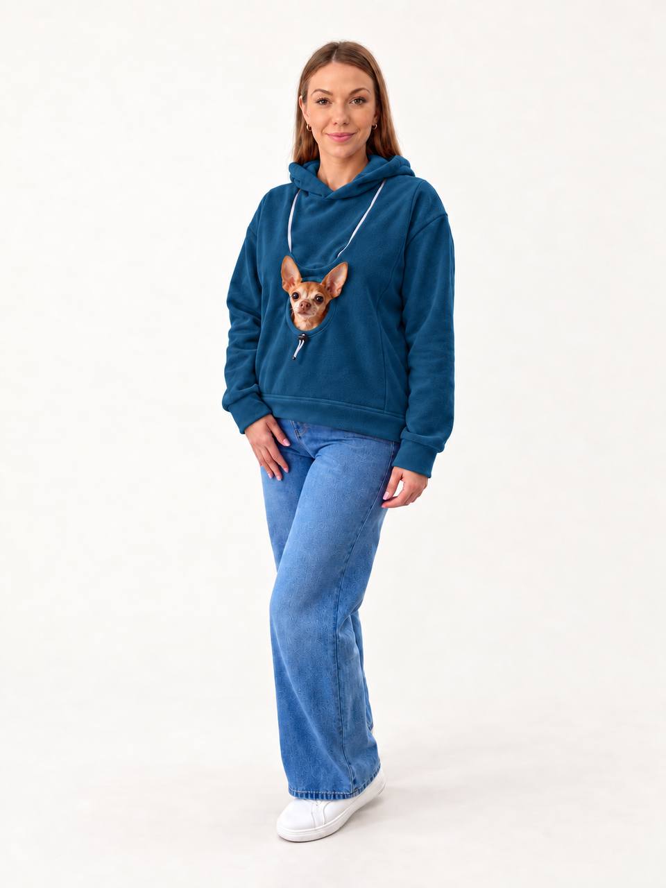 Blue Fleece Dog Carrier Hoodie for Small Dogs | Adjustable Head Opening