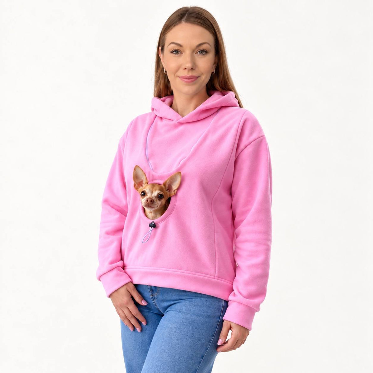 Pink Fleece Dog Carrier Hoodie for Small Dogs | Adjustable Head Opening