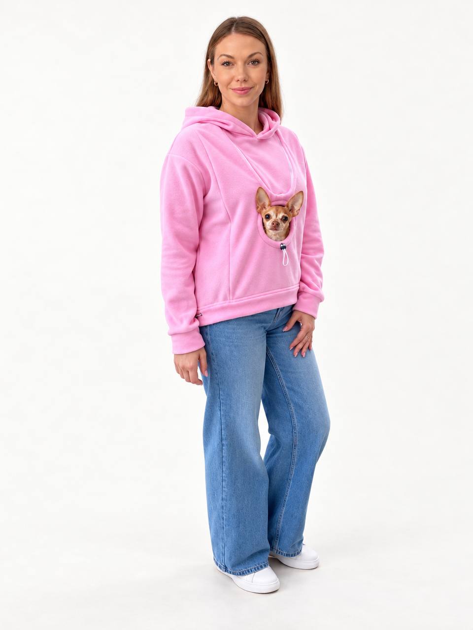 Pink Fleece Dog Carrier Hoodie for Small Dogs | Adjustable Head Opening