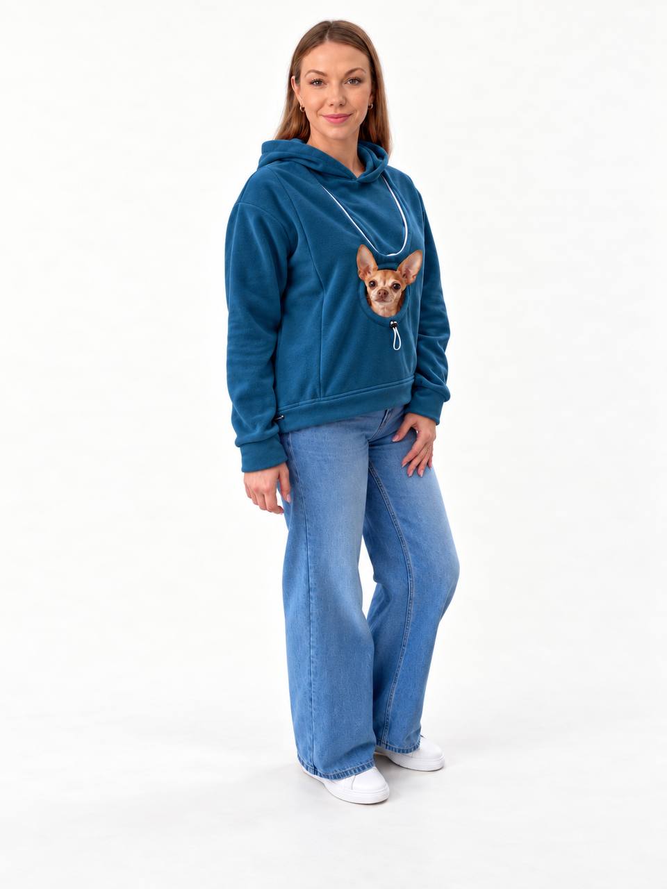 Blue Fleece Dog Carrier Hoodie for Small Dogs | Adjustable Head Opening